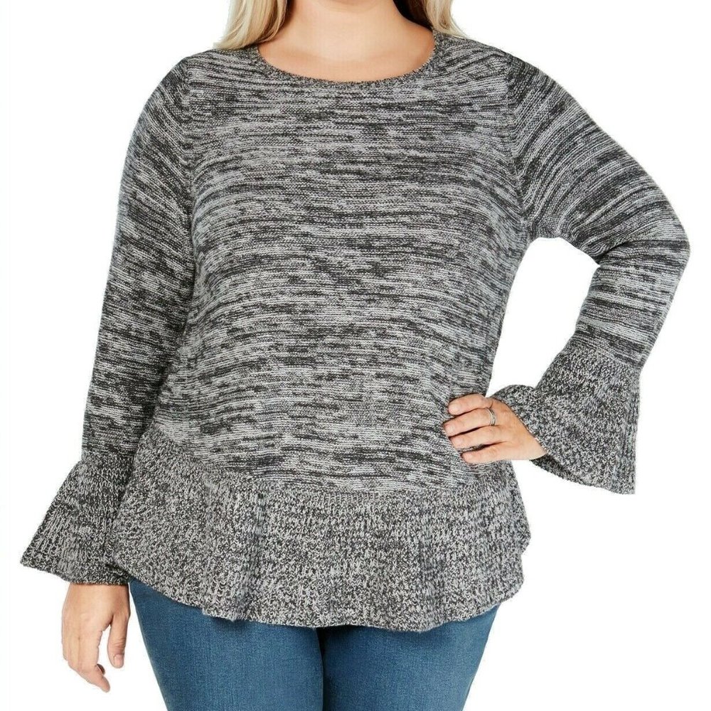 Style & Co Women's Ruffled Grey Sweater 2X